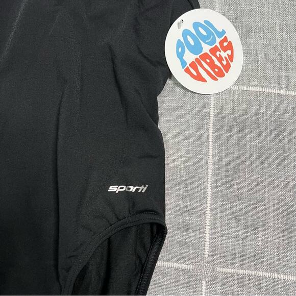 Sporti Size 34 Black HydroLast Solid Thin Strap One Piece Swimsuit NEW - Picture 6 of 10